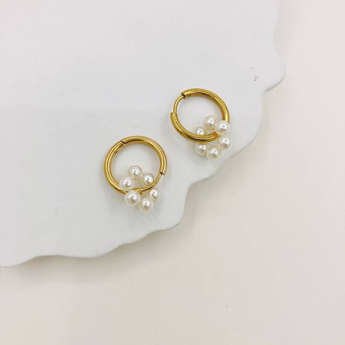 Boucles d'oreilles Fashion Circle en acier inoxydable avec perles, 1 paire