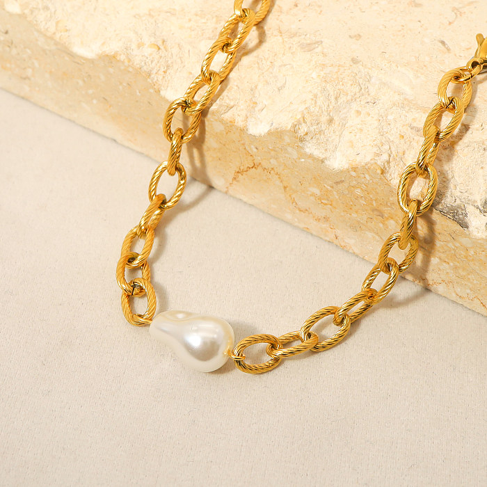 Wholesale Simple Style Geometric Titanium Steel 18K Gold Plated Artificial Pearls Bracelets