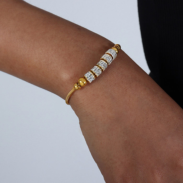 Bracelets en cristal artificiel avec incrustation en acier titane de couleur unie de style simple