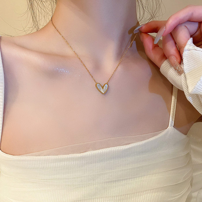 Collier avec pendentif en forme de cœur en acier inoxydable, Style Simple, placage, colliers en acier inoxydable, 1 pièce