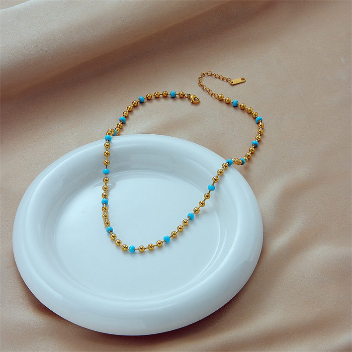 Modern Style Round Stainless Steel Enamel Plating 18K Gold Plated Necklace