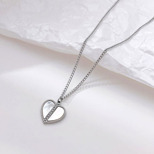 Collier pendentif coquille plaqué or en acier inoxydable en forme de cœur doux en vrac