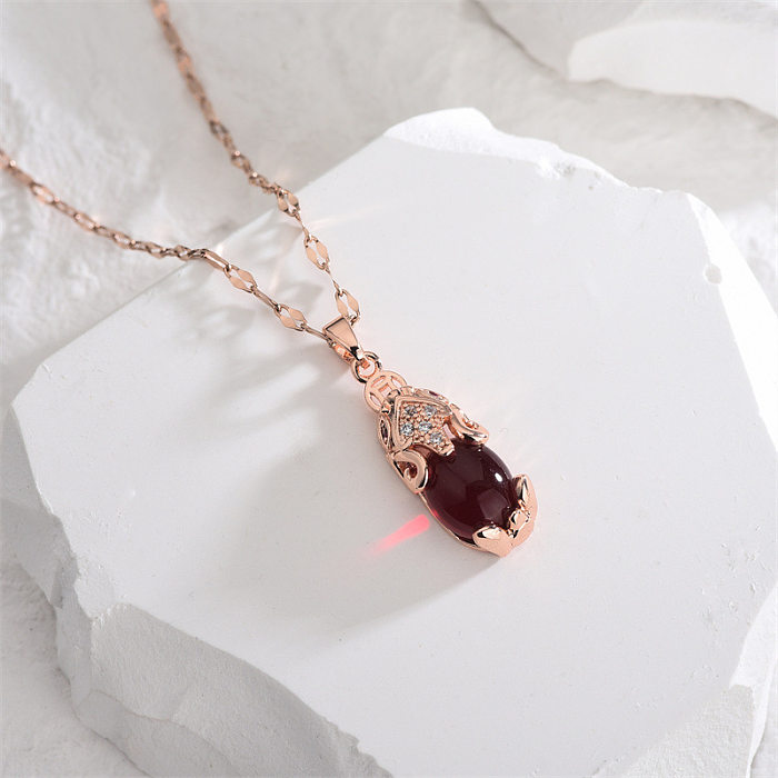 Chinoiserie Geometric Stainless Steel Plating Inlay Resin Rhinestones 18K Gold Plated Pendant Necklace