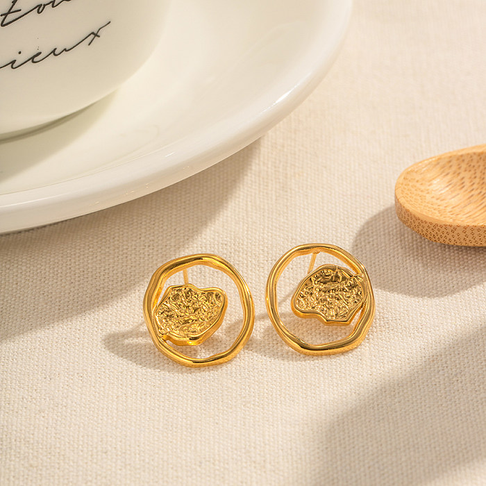 1 par de pendientes chapados en oro de 18 quilates de acero inoxidable con revestimiento geométrico de estilo coreano Retro