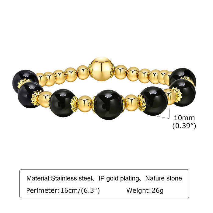Bracelets de perles ronds rétro en acier inoxydable