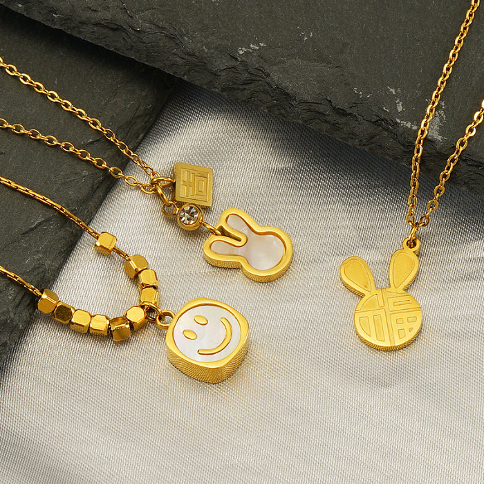 Cute Modern Style Rabbit Word Stainless Steel  Plating Inlay Rhinestones 18K Gold Plated Pendant Necklace