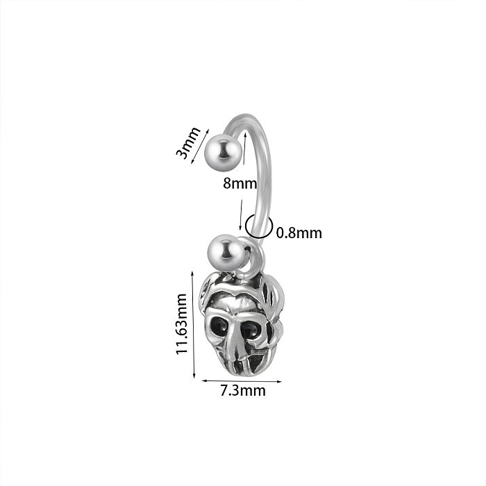 1 Piece Punk Streetwear U Shape Skull Plating Inlay Stainless Steel  Zircon Cartilage Earrings