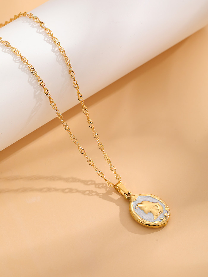 Retro Classic Style Mermaid Stainless Steel Enamel Plating Gold Plated Necklace