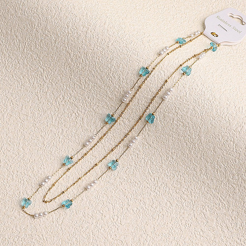 Lady Sweet Butterfly Edelstahl-künstliche Kristall-künstliche Perlen-Perlen-Beschichtung vergoldete mehrschichtige Halsketten
