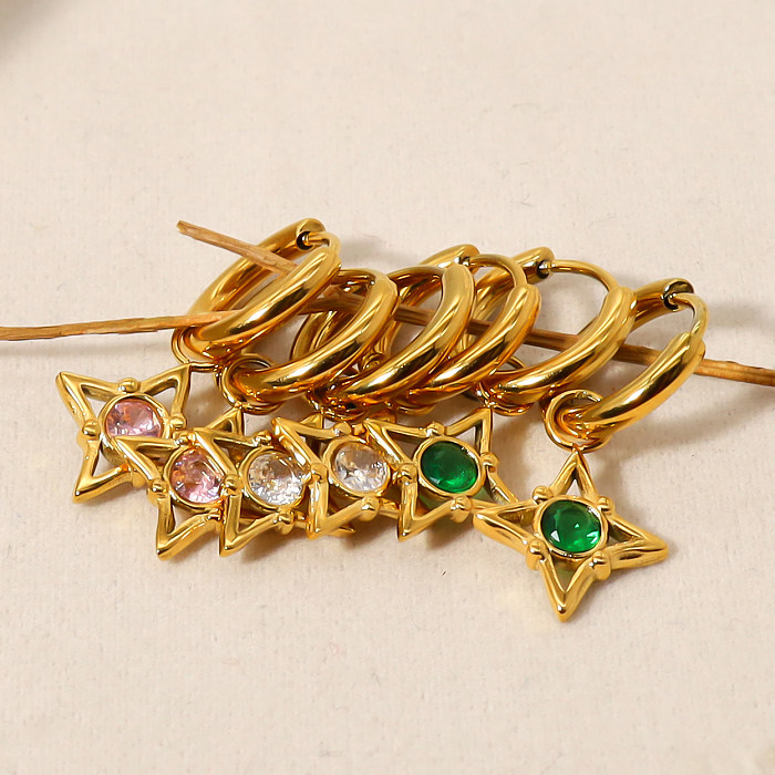 Großhandel 1 Paar künstlerische Stern-Ohrringe aus Edelstahl mit 18 Karat vergoldetem Diamant
