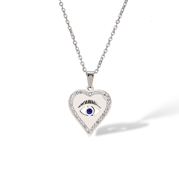 Streetwear Heart Shape Stainless Steel Plating Inlay Zircon 18K Gold Plated Pendant Necklace
