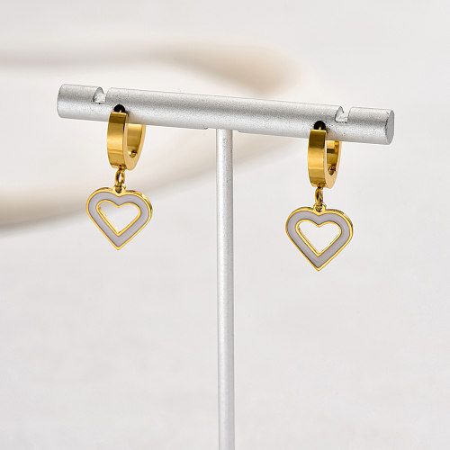 1 Pair Casual Basic Sweet Heart Shape Enamel Plating Hollow Out Stainless Steel  18K Gold Plated Drop Earrings