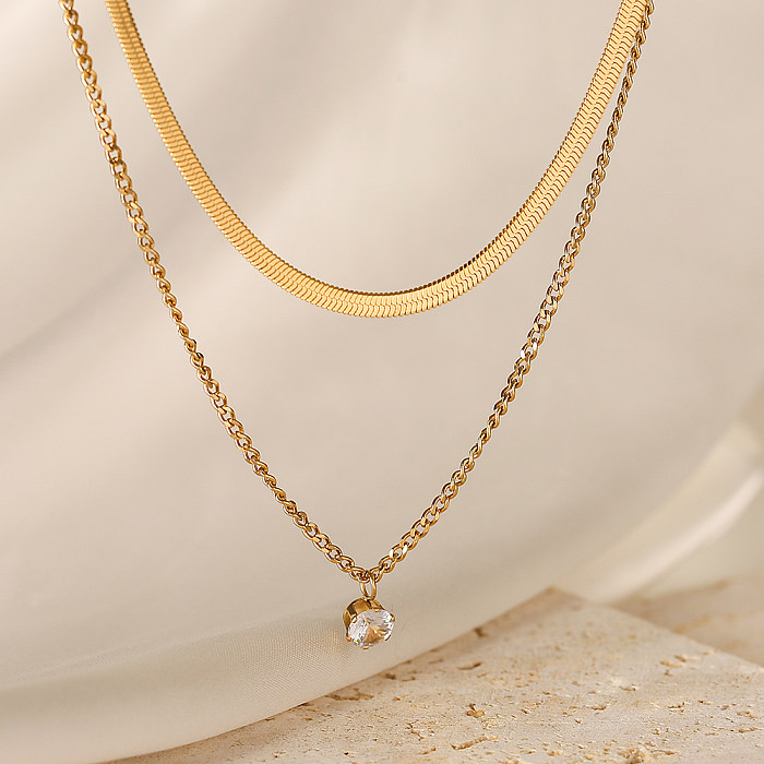 Simple Style Commute Solid Color Stainless Steel Beaded Plating 18K Gold Plated Layered Necklaces Pendant Necklace