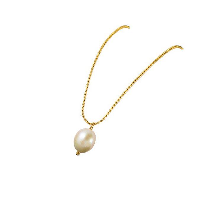 Lady Geometric Imitation Pearl Stainless Steel Pendant Necklace