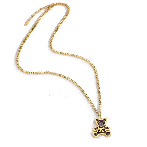 Sweet Little Bear Bow Knot Stainless Steel Plating 18K Gold Plated Pendant Necklace