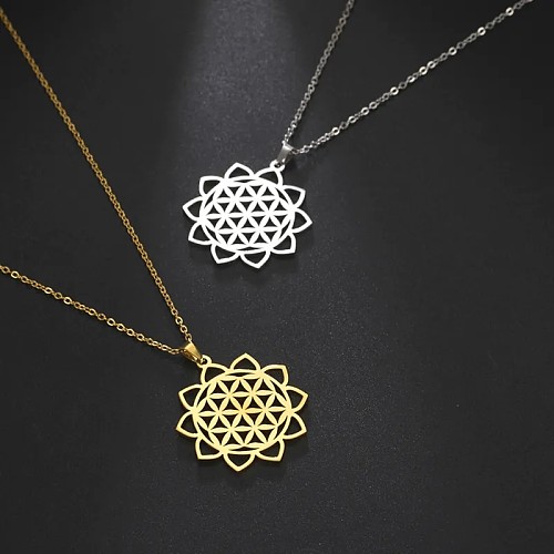 Bohemian Simple Style Floral Stainless Steel  Hollow Out Pendant Necklace