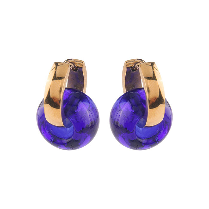 1 paire de boucles d'oreilles pendantes en verre et acier inoxydable, placage de couleur unie