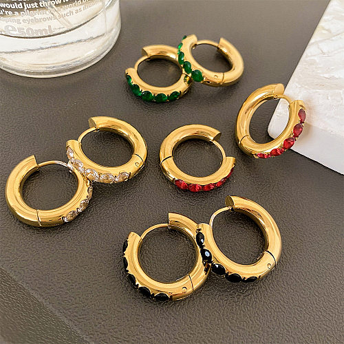 Fashion Round Stainless Steel  Earrings Plating Zircon Stainless Steel  Earrings