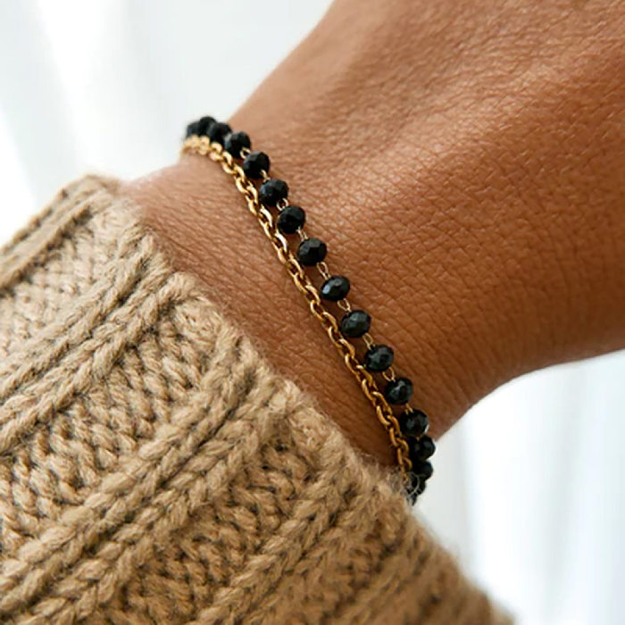 Collier de bracelets de perles en acier inoxydable géométrique à la mode