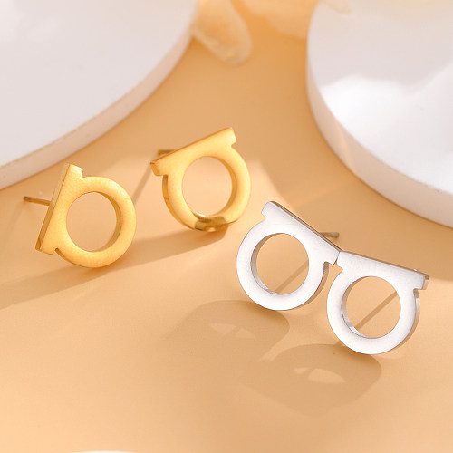 1 par de brincos elegantes e simples com letras em aço inoxidável banhado a ouro 18K