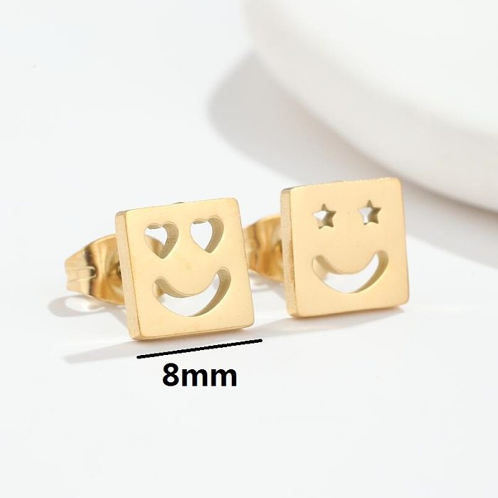 1 Pair Simple Style Star Heart Shape Smiley Face Stainless Steel  Plating Ear Studs
