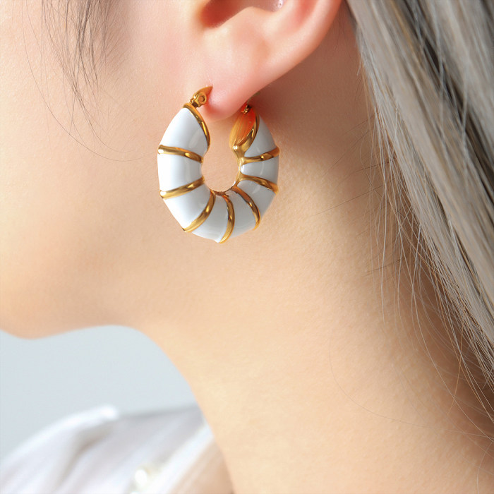 1 Pair INS Style Exaggerated Modern Style Circle Stainless Steel Enamel Plating 18K Gold Plated Earrings