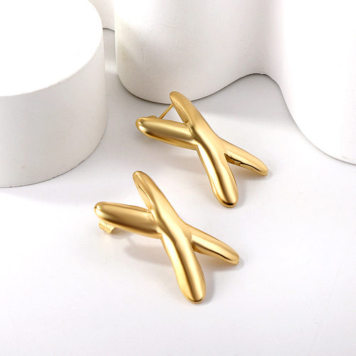 1 paire de clous d'oreilles plaqués or en acier inoxydable, Style Simple, lettre plaquée