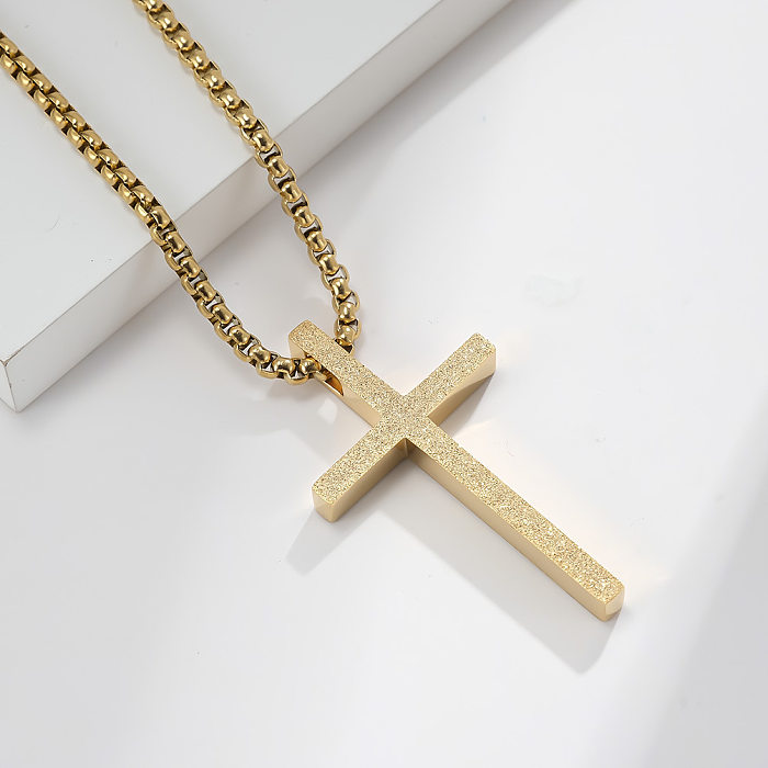 Modische, schlichte, mattierte Kreuz-Anhänger-Halskette aus Edelstahl