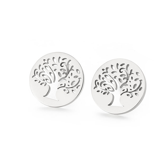 1 Pair Fashion Tree Stainless Steel  Hollow Out Ear Studs