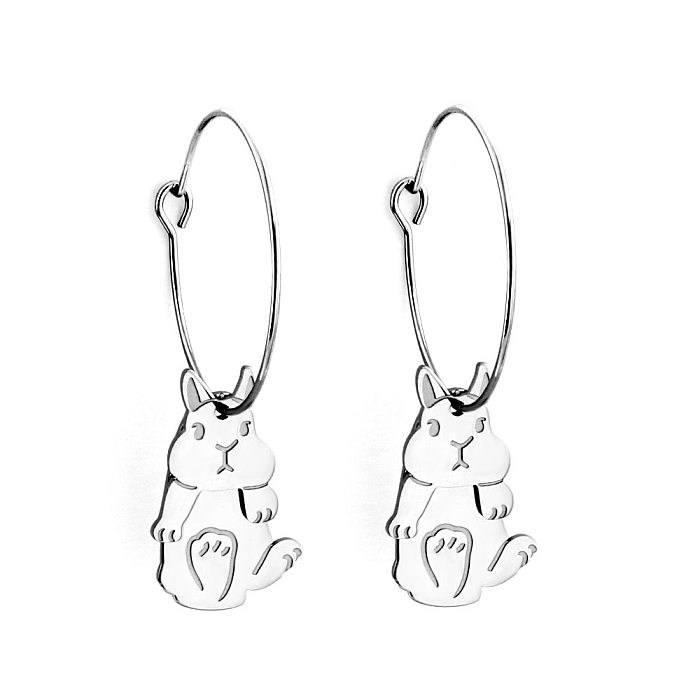 Cute Dog Cat Stainless Steel  Plating Drop Earrings 1 Pair