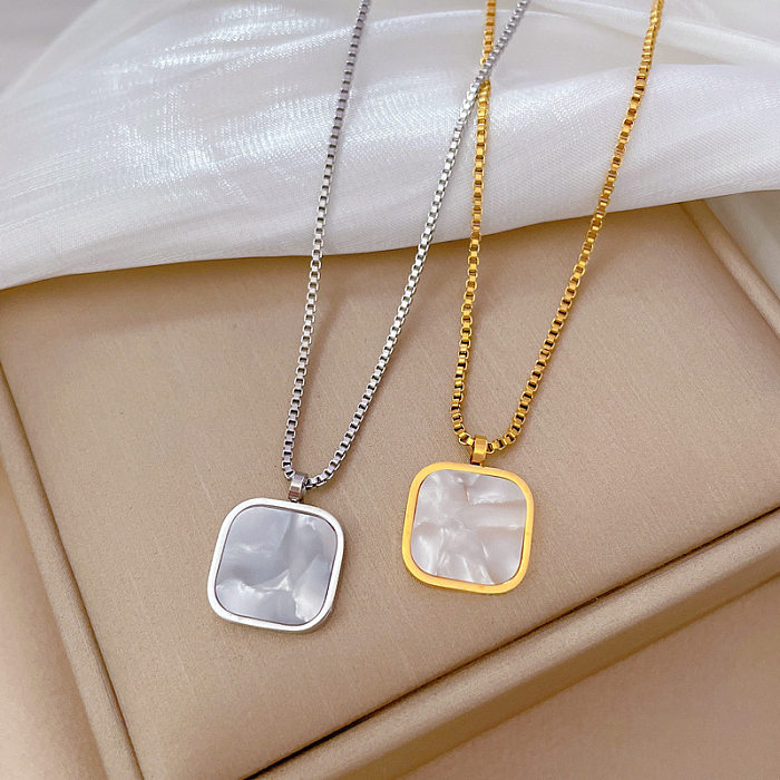 Simple Style Square Stainless Steel Copper Inlay Fritillary Pendant Necklace