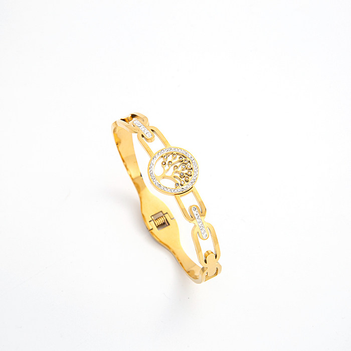 Bracelet en zircon plaqué or 18 carats en acier titane avec arbre de style classique et moderne en vrac