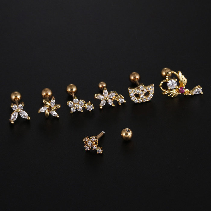 Fashion Cross Star Butterfly Stainless Steel  Inlay Zircon Ear Studs 1 Piece