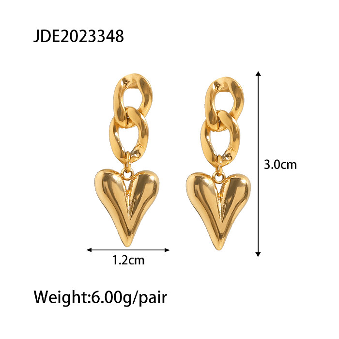 Fashion Heart Shape Stainless Steel  Gold Plated Drop Earrings 1 Pair