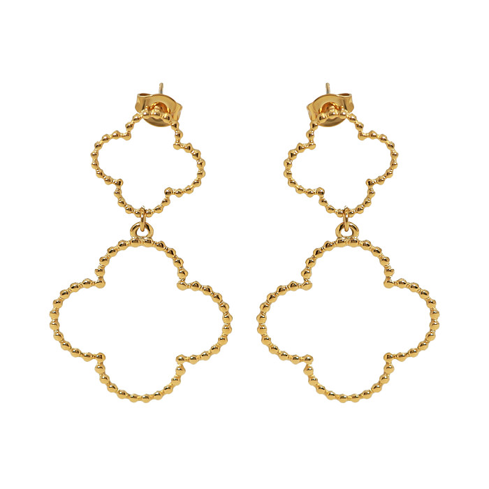 1 Pair IG Style Vacation French Style Four Leaf Clover Plating Hollow Out Stainless Steel  Stainless Steel 18K Gold Plated Drop Earrings