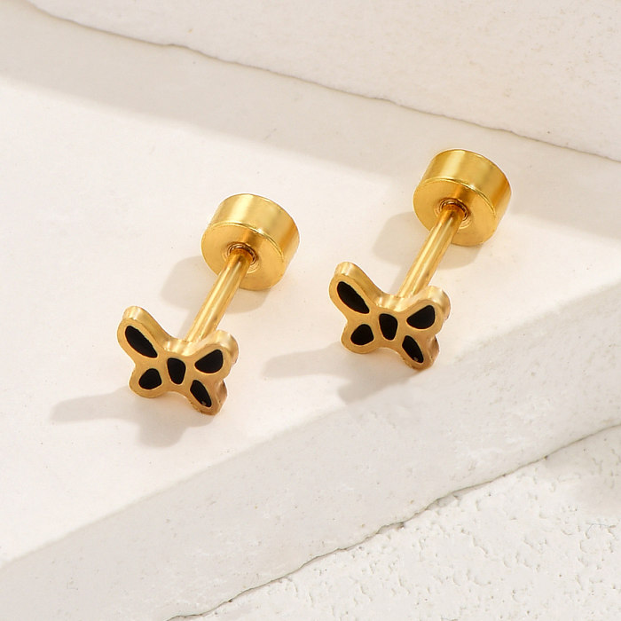 1 par de brincos de orelha banhados a ouro 18K estilo coreano doce borboleta esmaltada