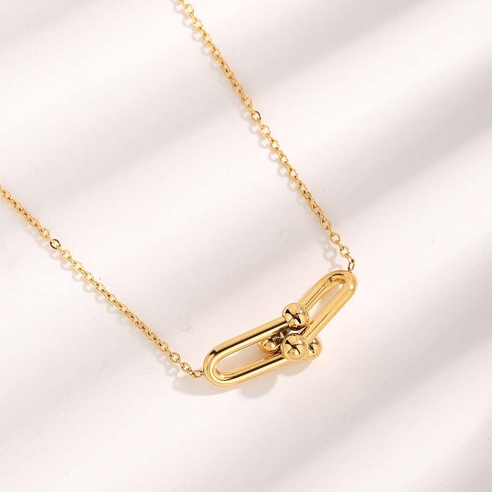 Elegant Glam Simple Style Leaves Water Droplets Solid Color Stainless Steel Plating Inlay Zircon Gold Plated Pendant Necklace