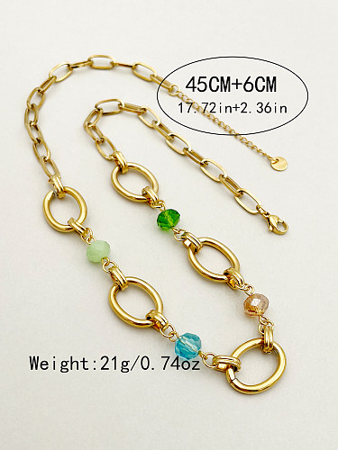Casual Simple Style Oval Stainless Steel  Beaded Plating Hollow Out Gold Plated Necklace