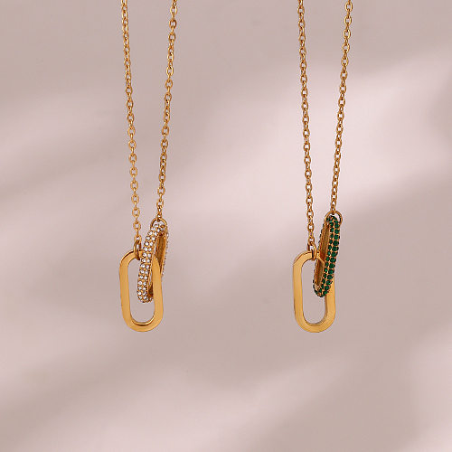 Modische geometrische Edelstahl-Halskette mit Inlay-Zirkon-Edelstahl-Halskette