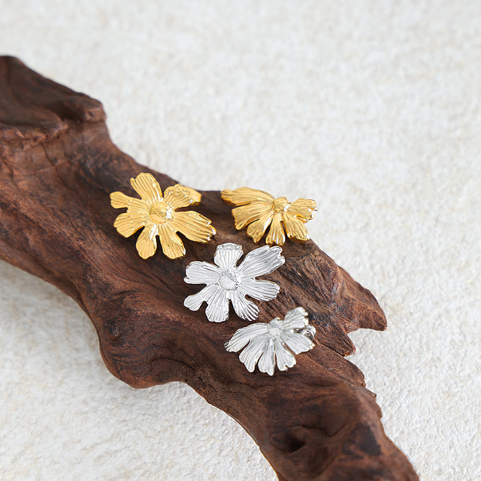 1 Pair IG Style Vintage Style Daisy Plating Stainless Steel 18K Gold Plated Ear Studs