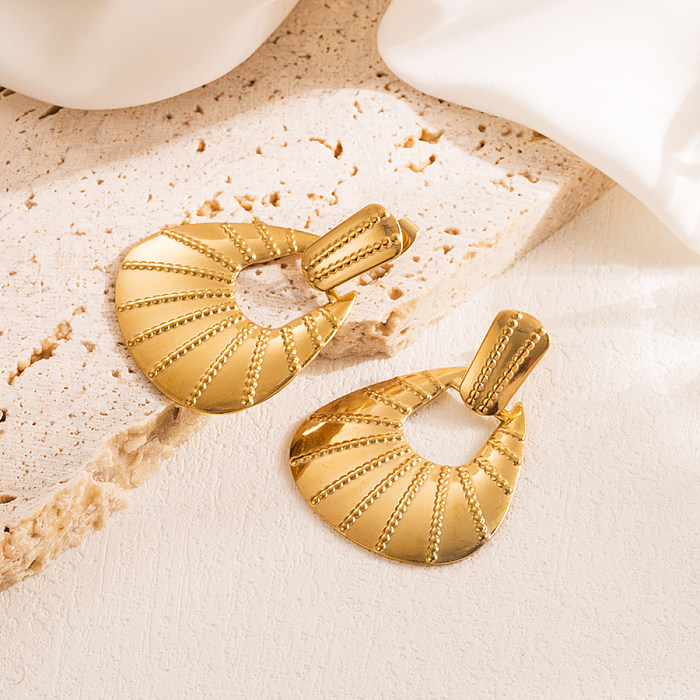 1 Pair Retro Semicircle Flower Butterfly Stainless Steel  Plating Inlay Natural Stone 18K Gold Plated Drop Earrings Ear Studs