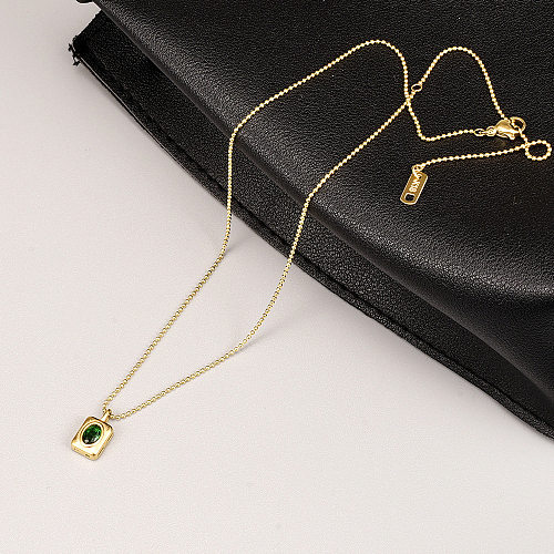 Elegant Streetwear Square Stainless Steel 18K Gold Plated Artificial Gemstones Pendant Necklace In Bulk