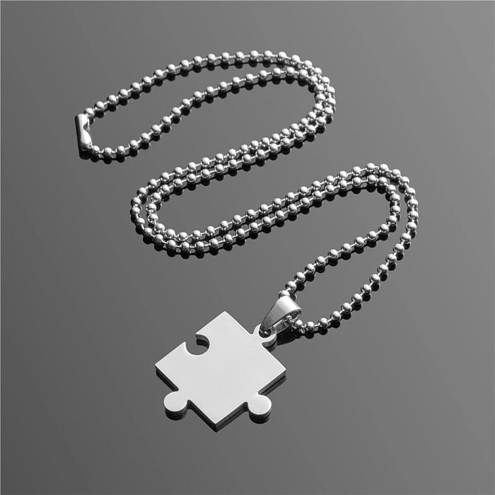 Fashion Stainless Steel Square Puzzle Pendant Couples Necklaces