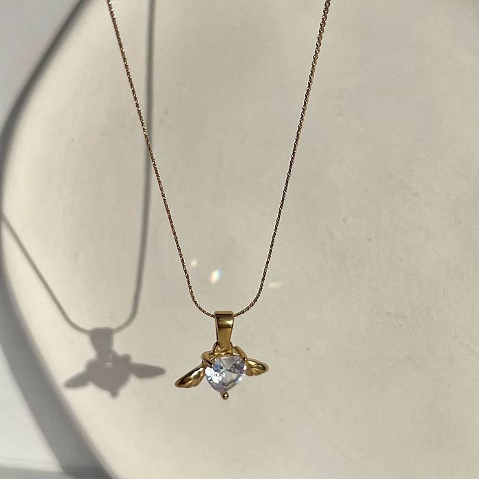 Wholesale Simple Style Heart Shape Stainless Steel Zircon Pendant Necklace