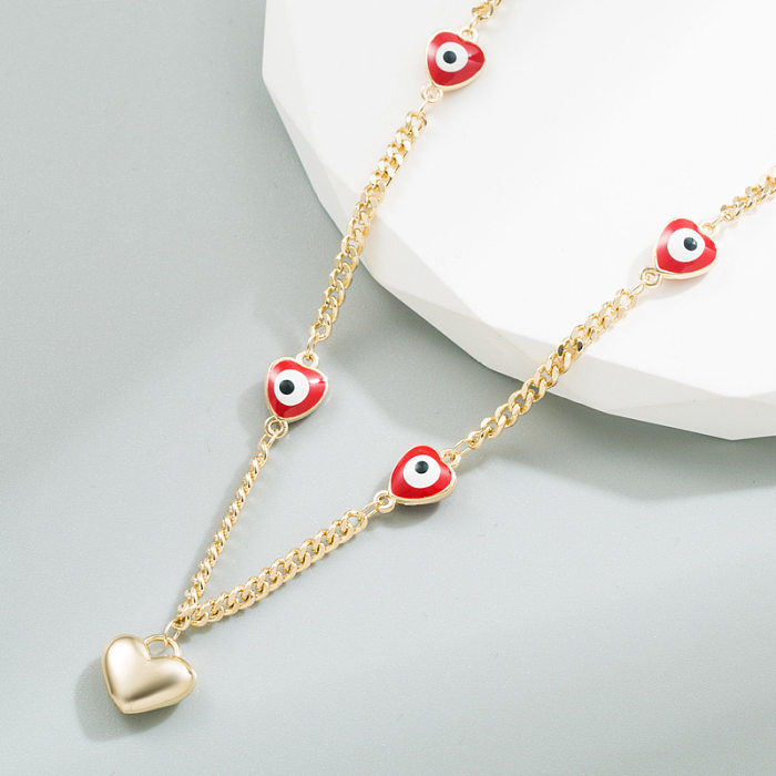 Retro Devil'S Eye Heart Shape Stainless Steel Necklace Enamel Stainless Steel  Necklaces