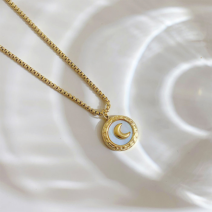 Retro Round Moon Stainless Steel  Plating Necklace