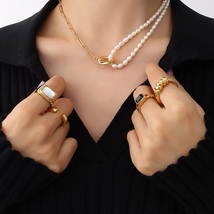 Collar de lujo ligero con costuras de perlas de agua dulce, collar de oro real de acero inoxidable de 18 quilates