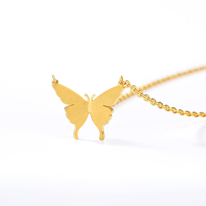 Nouveau Simple véritable plaqué or 18k papillon collier pendentif bijoux en acier inoxydable