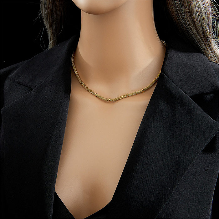 Casual Simple Style Solid Color Stainless Steel Plating Hollow Out 18K Gold Plated Necklace