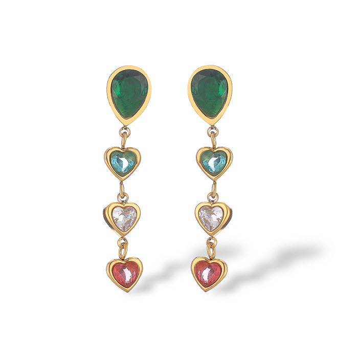 1 Pair Vintage Style Simple Style Heart Shape Plating Inlay Stainless Steel Zircon 18K Gold Plated Drop Earrings